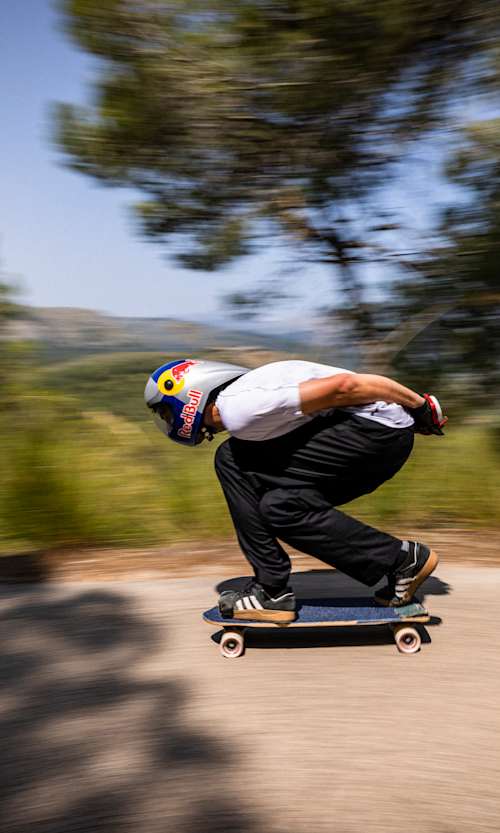 Spanish downhill skateboarder Diego Poncelet during training.