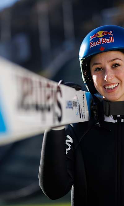 Ski jumper Alexandria Loutitt with her skis.