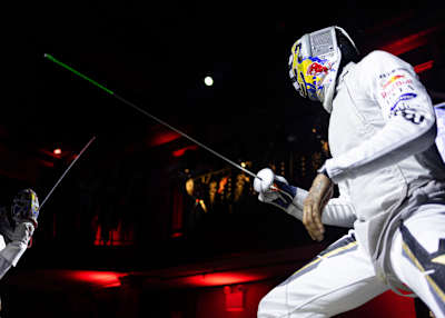 Miles Chamley-Watson competes against Alex Choupenitch during the Red Bull En Garde Event at the Bowery Ballroom in New York, NY on, USA on 6 September, 2022. 
