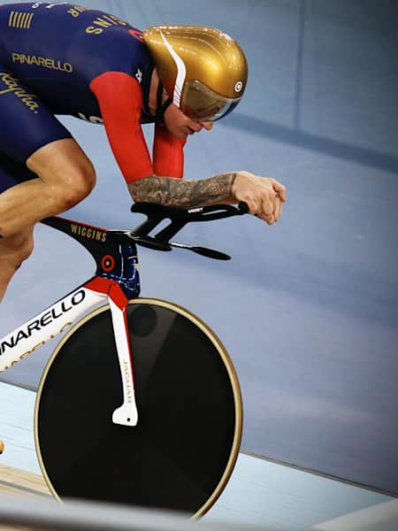 Olympian Bradley Wiggins in the velodrome.