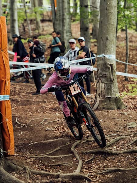 Tahnée Seagrave performs at UCI DH World Cup in Maribor, Slovenia on April 28, 2019