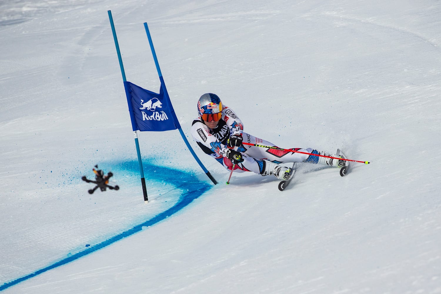 Ski Alexis Pinturault And Drone On Giant Slalom Piste