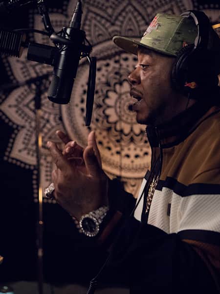 A photo of Chicago speed rapper Twista in the studio for Red Bull Studio Sessions: The Twista Edition.