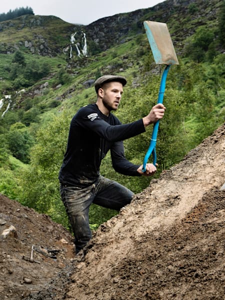 Dan Atherton during Red Bull Hardline construction, Dyfi Valley, Wales