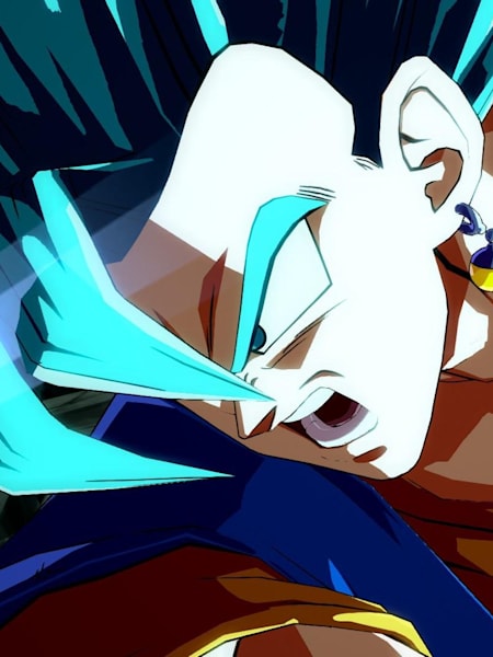 A screenshot of Vegito from DragonBall FighterZ.