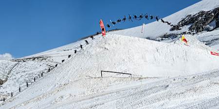 Mathilde Gremaud performs the first ever women's Switch Double Cork 1440 in Saas Fee, Switzerland on September 14 2020.