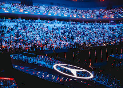 8 Kasım 2025'te Çin'in Chengdu kentinde düzenlenen League of Legends Worlds 2025 finallerindeki atmosferin genel görünümü.