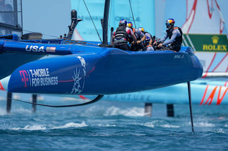 USA SailGP Team helmed by Jimmy Spithill competing on Race Day 2 of Bermuda SailGP in Bermuda on May 15 2022. 