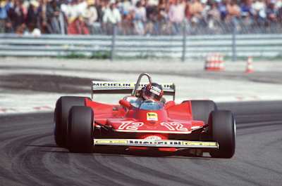 Gilles Villeneuve in action, driving a Ferrari 312T4 with a Ferrari Flat-12 engine for Team Scuderia Ferrari.