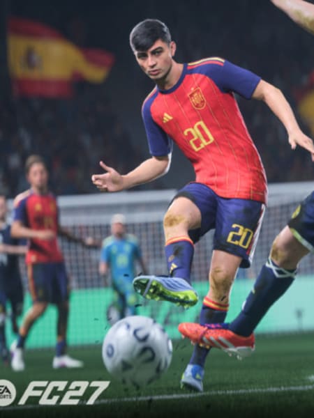 Pedri plays a pass whilst playing for the Spanish national team in EA FC 27.