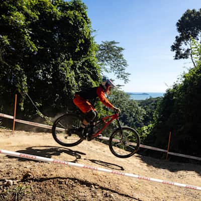 Competitor performs during the downhill at Crankworx in Cairns, Australia on May 18, 2023.