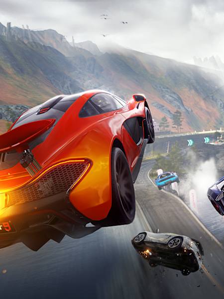 Promotional image of vehicles in mid-air in Asphalt 9: Legends