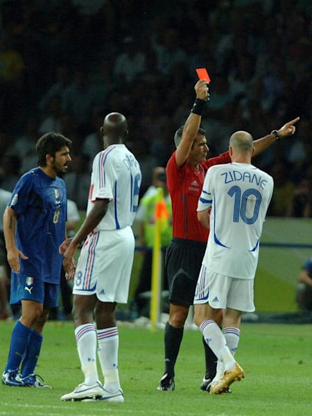 Image of France's Zinedine Zidane being sent off during the 2006 World Cup final.