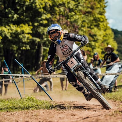 Vali Höll competes at UCI MTB DH World Cup in Snowshoe, USA, on September 18, 2021.