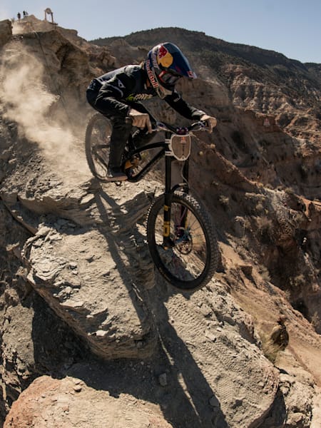 Szymon Godziek rides his bike at Red Bull Rampage in Virgin, Utah, USA on 18 October, 2022.