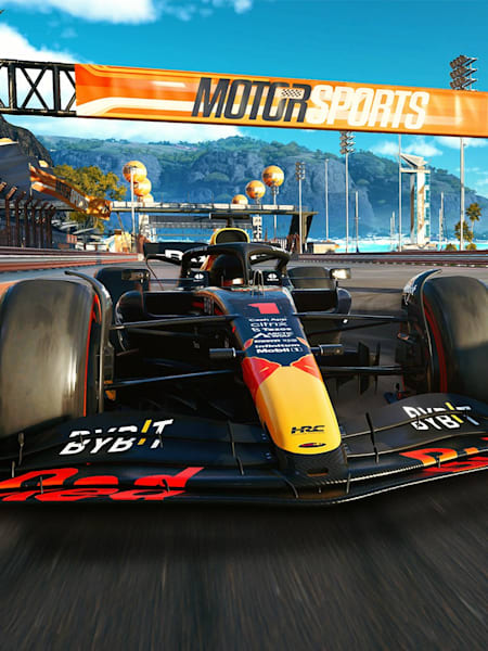 A screenshot from The Crew Motorfest showing the Oracle Red Bull Racing RB18 in the game.