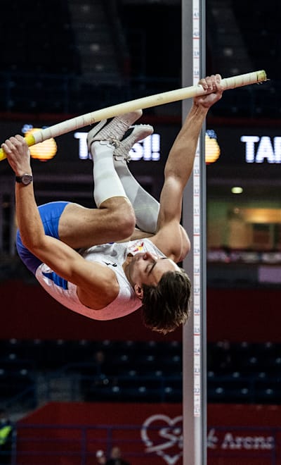 Armand Duplantis of Sweden performs during the Belgrade Indoor Meeting in Belgrade, Serbia on March 7, 2022