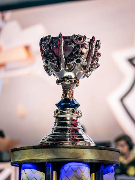 The Summoner’s Cup on stage at the Group Stage of the League of Legends World Championship 2019 in Madrid, Spain.