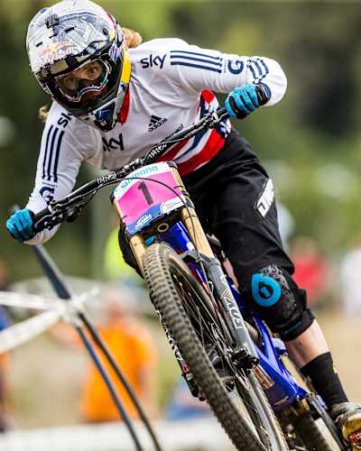 Rachel Atherton en course aux mondiaux 2014 à Hafjell, en Norvège.
