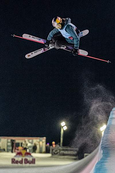 Eileen Gu competes at the Calgary Snow Rodeo World Cup in Calgary, Alberta, Canada on February 14, 2020.