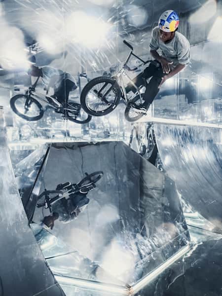 Courage Adams Rides BMX Park Covered in Mirrors
