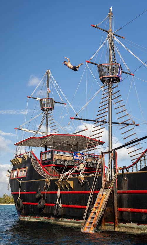 Pasha Petkuns perfoms a jump during the Leap of Faith - Assassin’s Creed in Nassau, Bahamas January 12, 2026