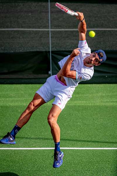 Juan Lebrón Chincoa hits a smash shot during the Reserve Cup in Marbella, Spain in September 2025.