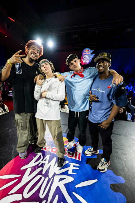 Lil Syd of Austria, Jedras of Poland, Nahiel of Spain and Verb of South Africa are the 4 winners of the pre final 1 at the 2023 Red Bull Dance Your Style World Final, Germany on November 1st, 2023.