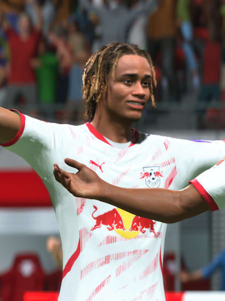 RB Leipzig players celebrate a goal in EA Sports FC 25.