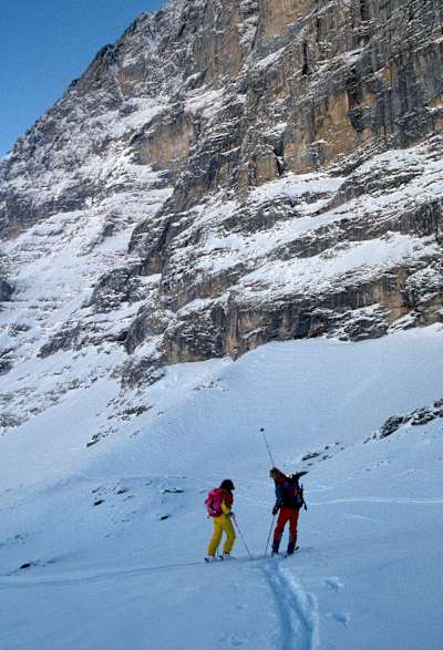 Jeff Lowe and Catherine Destivelle discussing their 1991 Eiger ascent in Switzerland.