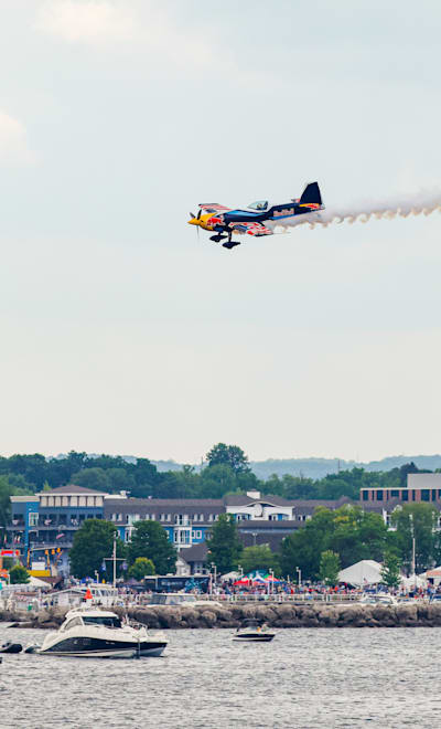 Kevin Coleman flies over Traverse City, Michigan, USA on July 1, 2023. 