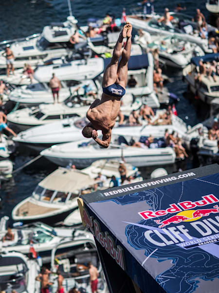 David Colturi during the Red Bull Cliff Diving World Series, Kragerø, Norway on July 12 2014.