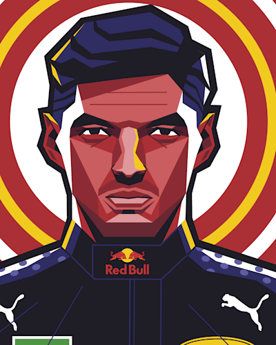 An illustration of Max Verstappen from the cover of The Red Bulletin.