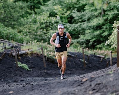 Ruy Ueda attempts a record-breaking speed ascent of Mt Fuji’s four trails in Japan on July 13, 2022.  