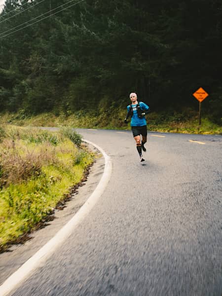 Dylan Bowman runs down the streets of Shelter Cove, California.