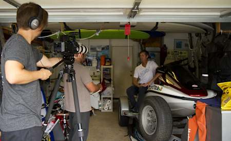 Big wave surfer Mike Parsons with the tools of his trade.