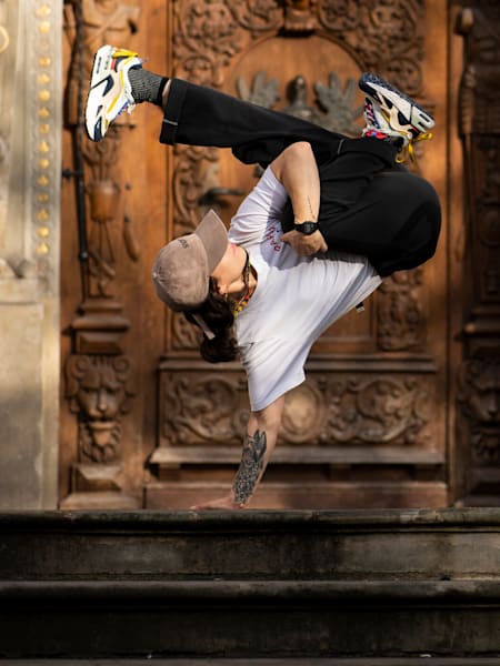 B-girl Luma from Colombia poses for a portrait in the streets of Gdansk, Poland during the week of the Red Bull Bc One World Final on November 3, 2021  