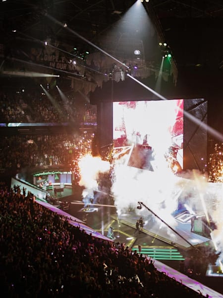 A photo of the finals at The International 8