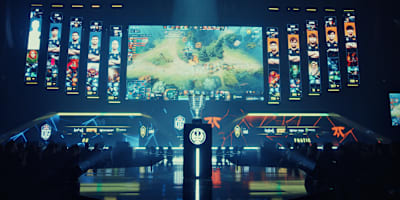 The stage at ESL One Stockholm, showing OG and Fnatic competing.