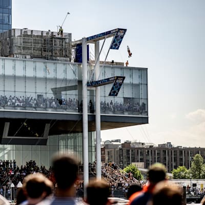 Alessandro De Rose of Italy dives at Red Bull Cliff Diving Boston