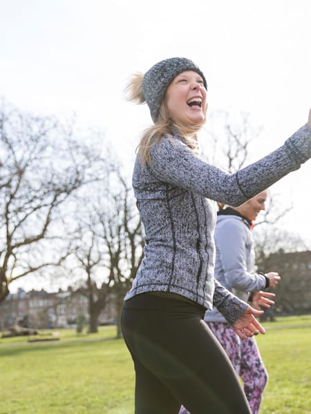 Women exercise during lunch break
