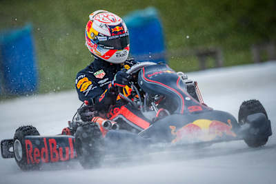 Max Verstappen of Netherlands and Red Bull Racing performs at the Bulls on Ice event at Flavonice on February 4, 2019 in Biddinghuizen, Netherlands.