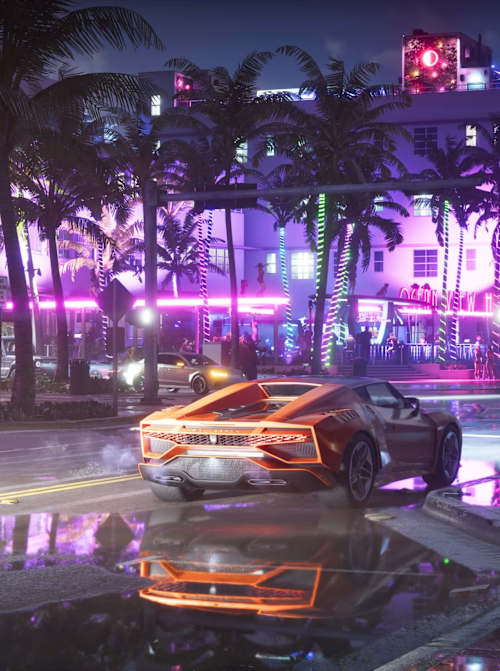 Screenshot aus GTA 6 zeigt Vice City bei Nacht.