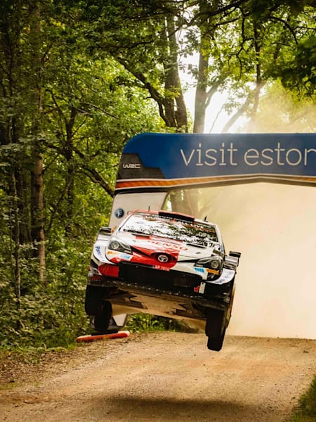 Kalle Rovanperä (FIN) and Jonne Halttunen (FIN) of team Toyota Gazoo Racing during the World Rally Championship Estonia in Tartu, Estonia, on July 18.