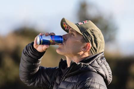 Braden Currie drinking Red Bull 