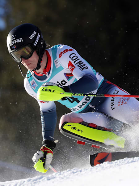 Clement Noel (FRA) races at the FIS Alpine Skiing World Cup in Adelboden, Switzerland on January 12, 2020.