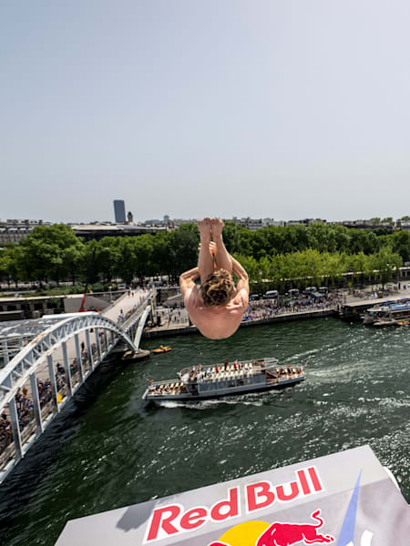 Gary Hunt of France dives from the 27m platform during the final competition day for the second stop of the Red Bull Cliff Diving World Series in Paris, France on June 18, 2022. 