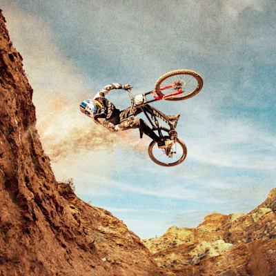 A freeride mountain biker at Red Bull Rampage, Virgin, Utah.