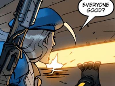 A screenshot of Ana and Reinhardt from Overwatch