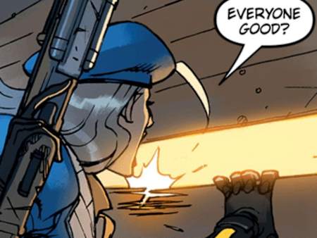 A screenshot of Ana and Reinhardt from Overwatch